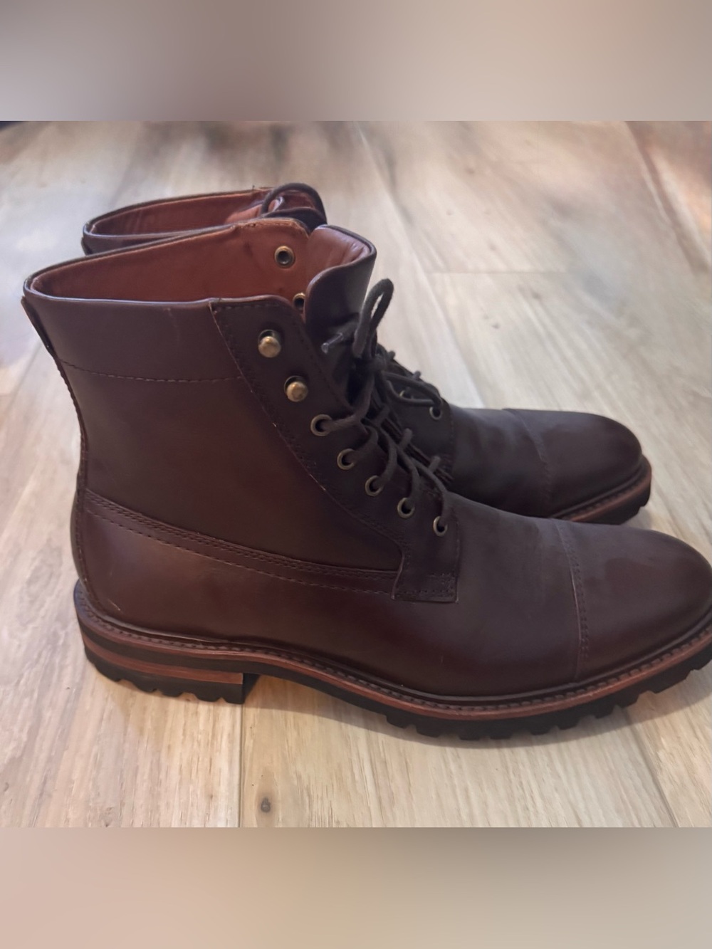Dudley Men’s Leather Cap Toe Boots Brown Size 10.5M Lace Up - Picture 2 of 5